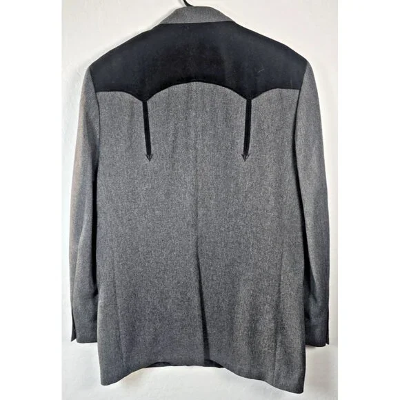 Circle S Men’s 46L Western Blazer Gray Black Yoke Lined 2-Button Cowboy Coat - Picture 9 of 16